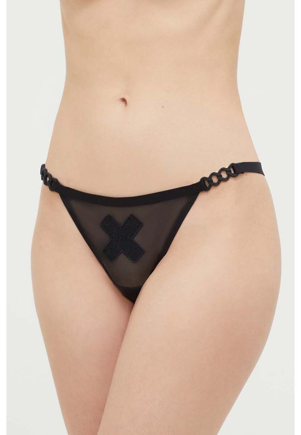 Chantelle X stringi kolor czarny transparentne. Kolor: czarny. Materiał: bawełna, materiał