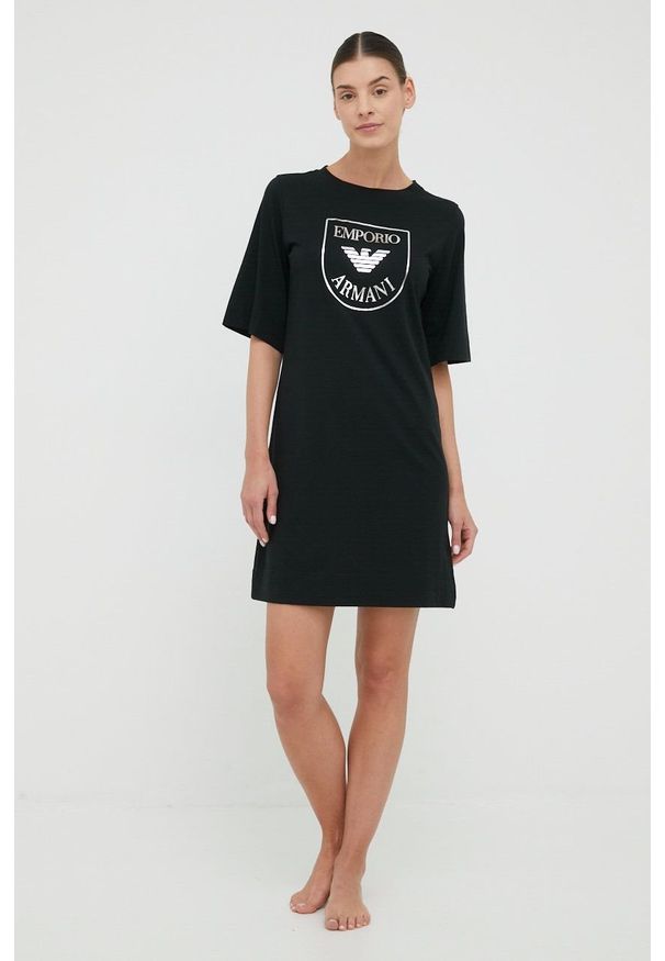 Emporio Armani Underwear koszula nocna bawełniana kolor czarny bawełniana. Kolor: czarny. Materiał: bawełna. Długość: krótkie. Wzór: nadruk