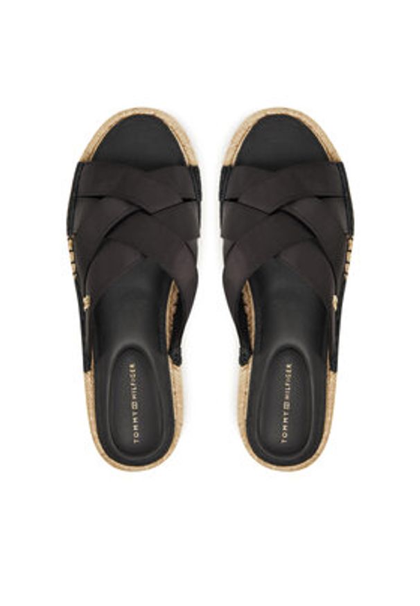 TOMMY HILFIGER - Tommy Hilfiger Espadryle Satin Espadrille Mule FW0FW08502 Czarny. Kolor: czarny. Materiał: materiał