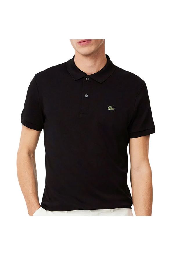 Koszulka męska Lacoste Cotton Shirt Regular Fit DH2050-031 - czarna. Typ kołnierza: polo. Kolor: czarny. Materiał: bawełna. Długość rękawa: krótki rękaw. Długość: krótkie. Wzór: aplikacja. Sezon: lato