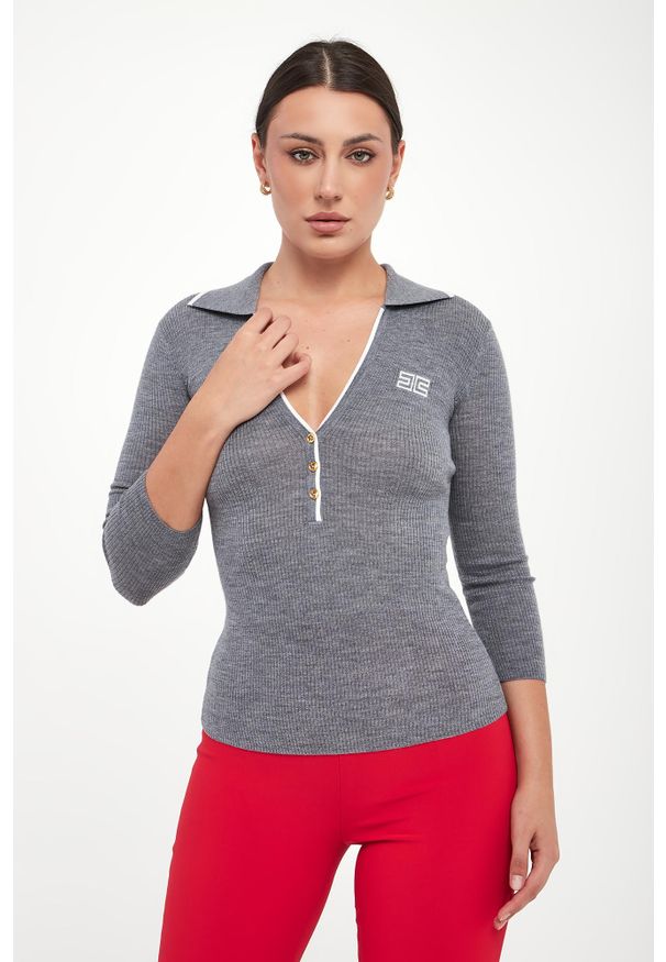 Elisabetta Franchi - Sweter damski wełniany ELISABETTA FRANCHI. Materiał: wełna