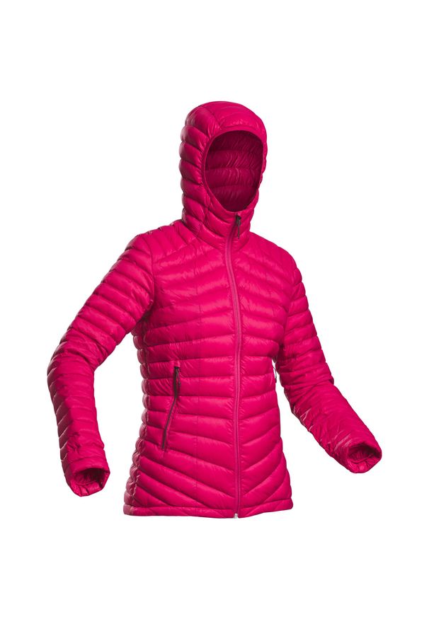 FORCLAZ - Kurtka trekkingowa damska puchowa Forclaz MT100 - 5°C. Kolor: różowy, wielokolorowy, czerwony. Materiał: puch