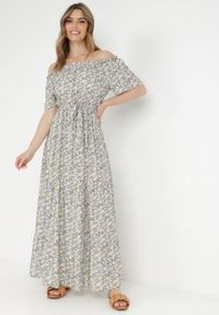 Born2be - Fioletowo-Żółta Sukienka z Bawełny Thesamia. Kolor: fioletowy. Materiał: bawełna. Wzór: nadruk, kwiaty. Długość: maxi #5