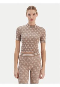 Guess T-Shirt V5BP07 K2000 Brązowy Slim Fit. Kolor: brązowy. Materiał: syntetyk #1