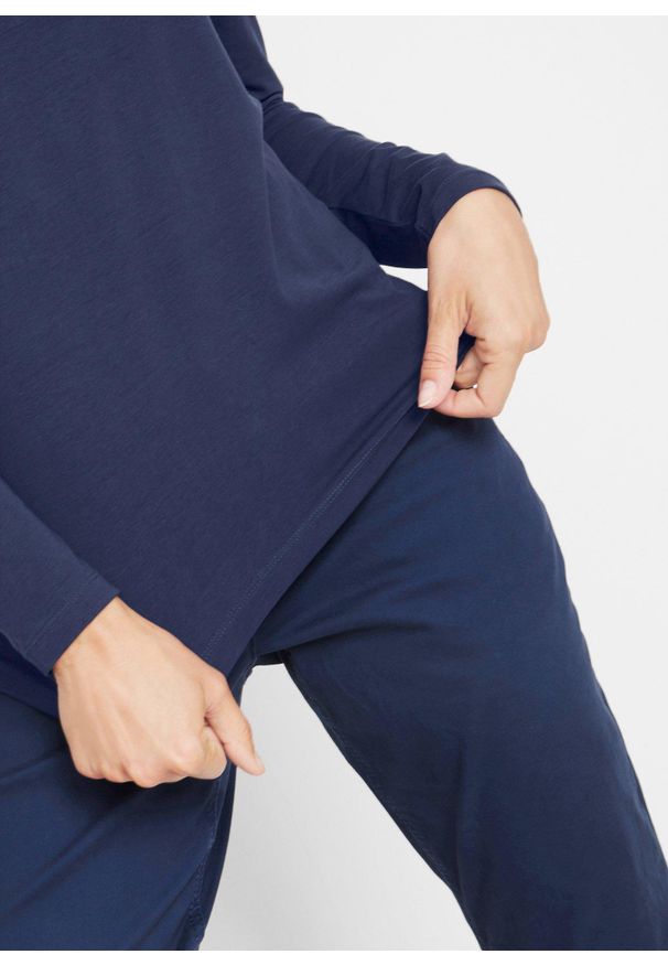 bonprix - Shirt w dopasowanym fasonie z długim rękawem. Okazja: na co dzień. Kolor: niebieski. Materiał: bawełna. Długość rękawa: długi rękaw. Długość: długie. Styl: casual