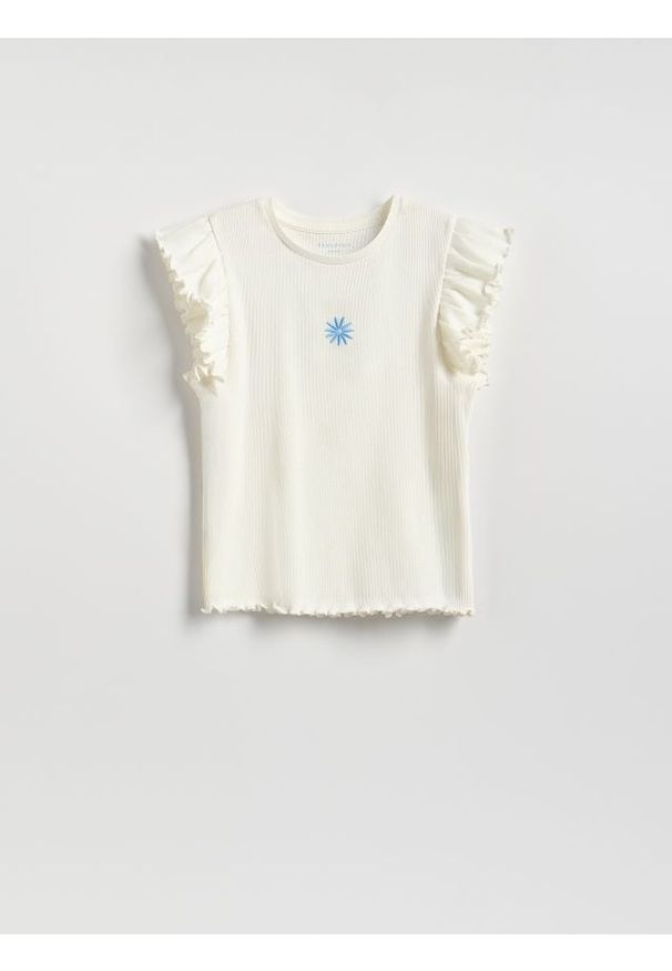 Reserved - Bluzka z falbankami - złamana biel. Typ kołnierza: kołnierz z falbankami. Materiał: bawełna