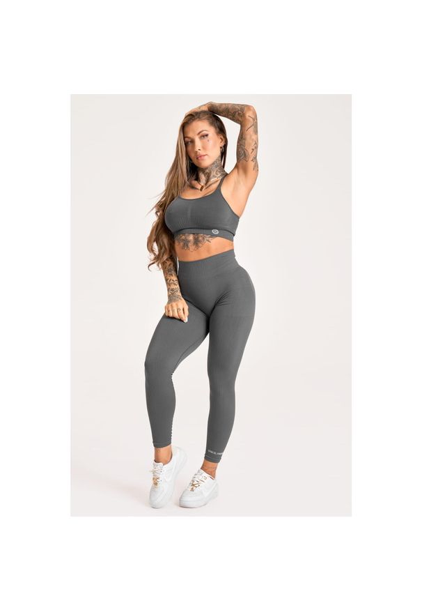 GYM GLAMOUR - Legginsy fitness damskie Gym Glamour push up 2.0. Kolor: szary. Sport: fitness