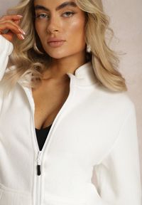 Renee - Biała Bluza na Suwak Ocieplana Polarem z Kołnierzem Imerulia. Okazja: na spacer. Kolor: biały. Materiał: polar. Sezon: zima #4