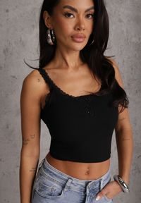 Renee - Czarny Bawełniany Top z Koronką i Guzikami przy Dekolcie Berinde. Okazja: na co dzień. Kolor: czarny. Materiał: bawełna, koronka. Wzór: koronka. Styl: casual, elegancki #6