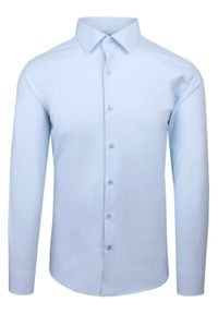 Elegancka Koszula Męska - Victorio - Błękitna. Okazja: na co dzień. Kolor: niebieski. Materiał: poliester, bawełna, elastan. Długość rękawa: długi rękaw. Długość: długie. Styl: elegancki #1
