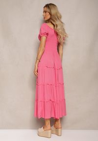 Renee - Fuksjowa Rozkloszowana Sukienka Maxi z Hiszpańskim Dekoltem Kailra. Kolor: różowy. Długość: maxi #3