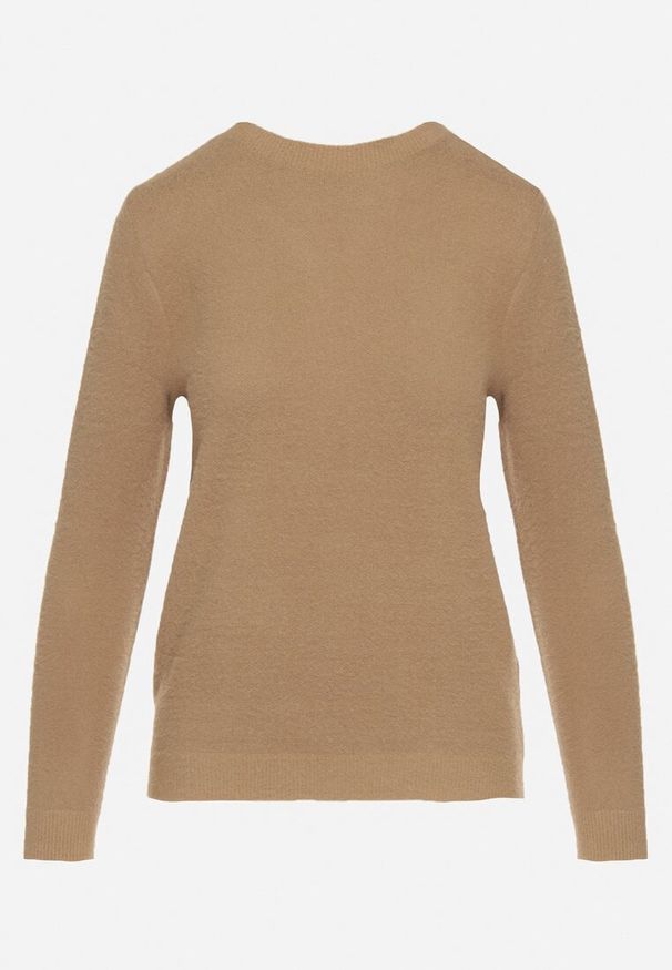 Born2be - Ciemnobeżowy Sweter z Wełną w Klasycznym Stylu Firrive. Okazja: na co dzień. Kolor: beżowy. Materiał: wełna. Styl: klasyczny