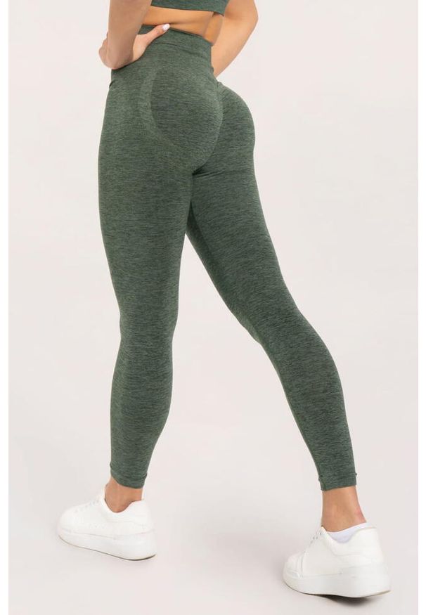 GYM GLAMOUR - Legginsy fitness damskie Gym Glamour seamless push up. Kolor: zielony. Sport: fitness