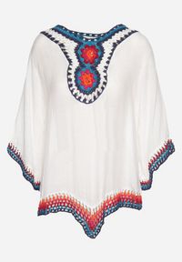 Born2be - Biała Boho Bluzka Narzutka z Rękawem 3/4 Dimette. Kolor: biały. Styl: boho #5