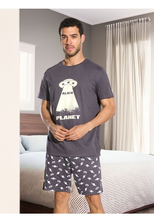 Sinsay - Piżama dwuczęściowa - szary. Kolor: szary. Materiał: bawełna. Wzór: nadruk