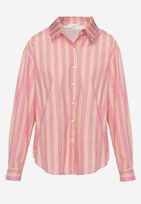 Renee - Różowa Koszula z Bawełny Oversize w Pionowe Paski Telaria. Kolor: różowy. Materiał: bawełna. Wzór: paski #7