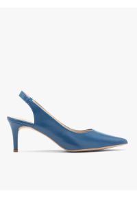 Ryłko - Niebieskie czółenka typu slingback. Zapięcie: pasek. Kolor: niebieski. Materiał: skóra. Szerokość cholewki: normalna. Obcas: na obcasie. Styl: street. Wysokość obcasa: średni #1