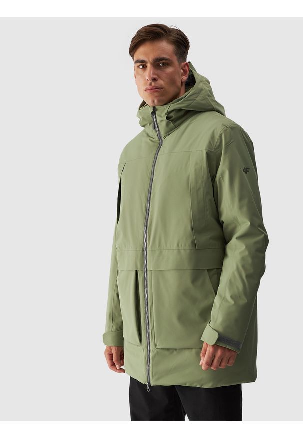 4f - 4F Parka przejściowa membrana 8000 męska - khaki M. Okazja: na co dzień. Typ kołnierza: kaptur. Kolor: wielokolorowy, brązowy, oliwkowy. Materiał: materiał, tkanina, poliester, syntetyk, dzianina. Sezon: zima. Styl: casual, sportowy