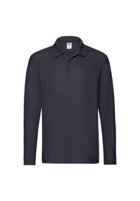 FRUIT OF THE LOOM - Męska Koszulka Polo Premium Z Długim Rękawem. Typ kołnierza: polo. Kolor: niebieski. Długość rękawa: długi rękaw. Długość: długie