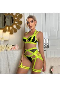 Intica - Komplet bielizny z pasem do pończoch regulowane zapięcia Dalija. Kolor: czarny. Materiał: materiał. Wzór: paski #3