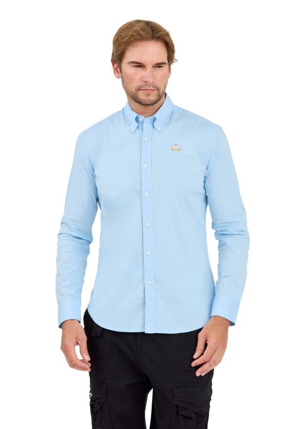 La Martina - LA MARTINA Błękitna męska koszula Poplin Stretch, Rozmiar XXL. Kolor: niebieski