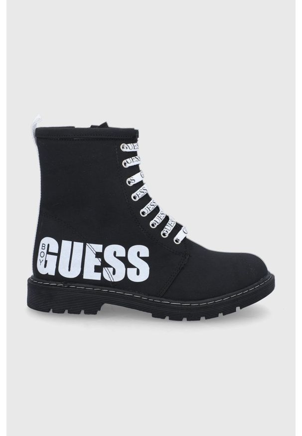 Guess Buty dziecięce kolor czarny. Nosek buta: okrągły. Zapięcie: sznurówki. Kolor: czarny