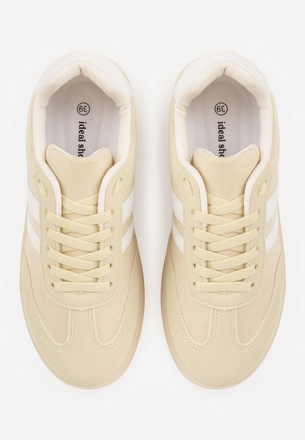 Born2be - Żółte Sneakersy na Kauczukowej Grubej Podeszwie z Paskami po Bokach Ninlili. Okazja: na co dzień. Zapięcie: pasek. Kolor: żółty. Materiał: kauczuk