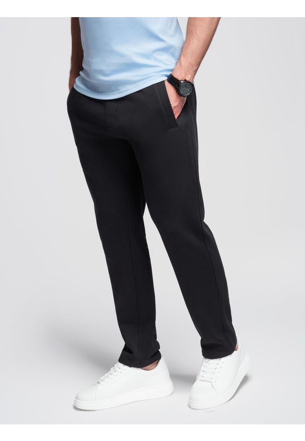 Ombre Clothing - Dresowe spodnie męskie z nogawką bez ściągacza - czarne V5 - Rozmiar: L. Kolor: czarny. Materiał: dresówka. Styl: sportowy