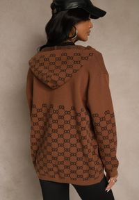 Renee - Brązowy Rozpinany Kardigan z Kapturem z Geometrycznym Wzorem Neratusa. Okazja: na co dzień. Typ kołnierza: kaptur. Kolor: brązowy. Materiał: jeans. Wzór: geometria. Sezon: wiosna. Styl: casual #5