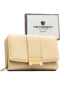 Beżowy portfel damski wykonany ze skóry ekologicznej o groszkowej fakturze, zamykany zatrzaskiem - Peterson. Kolor: beżowy. Materiał: skóra ekologiczna #1