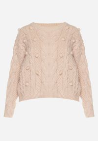 Born2be - Beżowy Sweter z Wiskozą i Wełną Aplikacją 3D i Tłoczeniem Vaishira. Kolor: beżowy. Materiał: wiskoza, wełna. Wzór: aplikacja. Sezon: zima #7