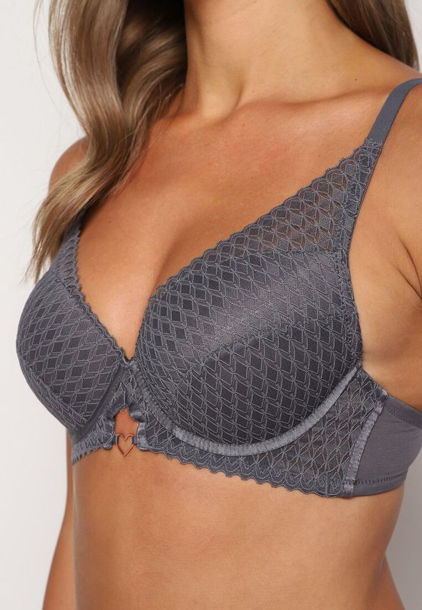 Born2be - Ciemnofioletowy Biustonosz Typu Push-Up o Gładkim Wykończeniu Nansiala. Kolor: fioletowy. Rodzaj stanika: push-up. Wzór: gładki