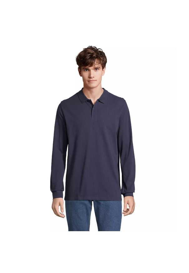 SOL'S - Koszulka polo z długim rękawem Sol's Planet. Typ kołnierza: polo. Kolor: niebieski. Długość rękawa: długi rękaw. Długość: długie