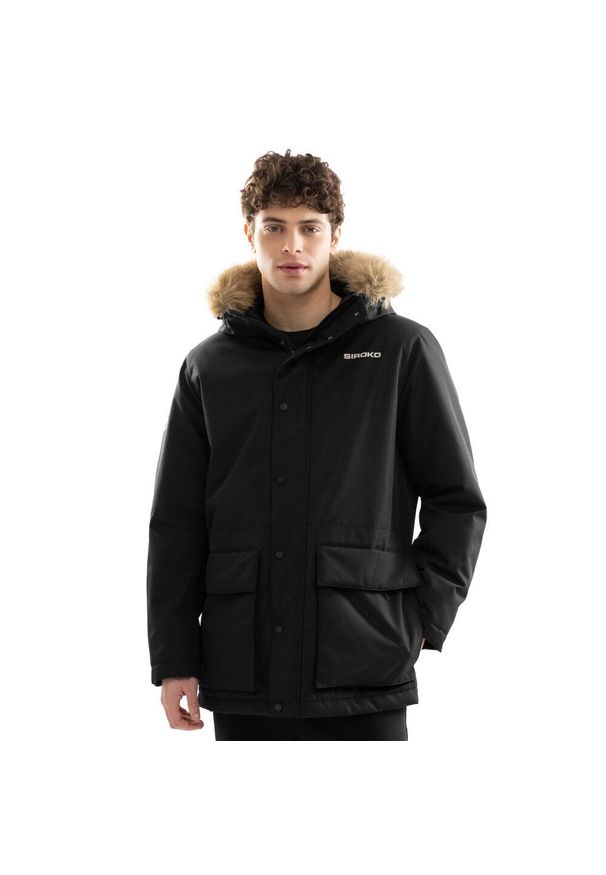 SIROKO - Męska ocieplana parka Lifestyle Siroko Universal. Kolor: czarny. Materiał: futro. Sezon: zima