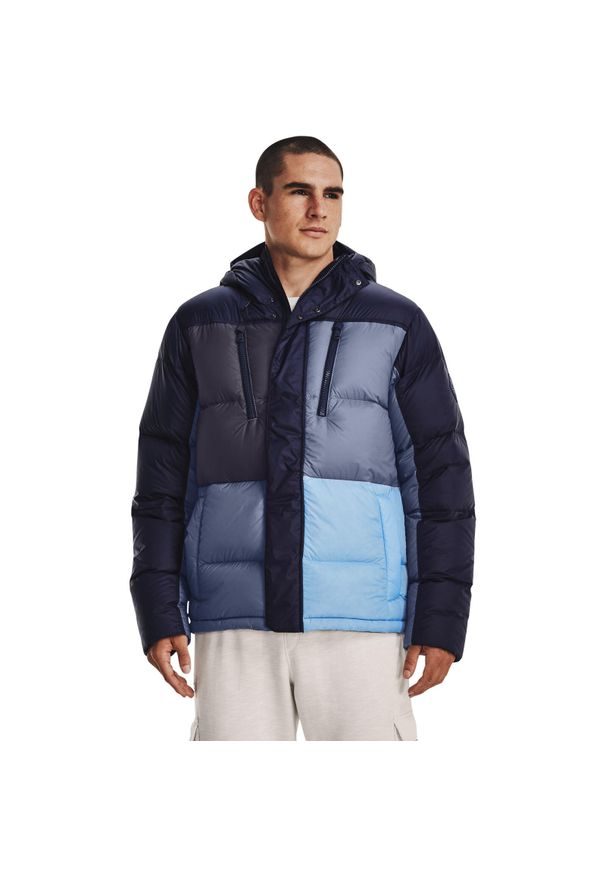 Kurtka męskie Under Armour ColdGear Down Blocked Jacket. Kolor: niebieski. Materiał: materiał, nylon, puch. Sport: turystyka piesza
