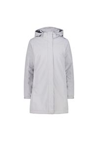 Kurtka puchowa damska z kapturem i zamkiem CMP. Typ kołnierza: kaptur. Kolor: biały. Materiał: puch. Sport: turystyka piesza #1