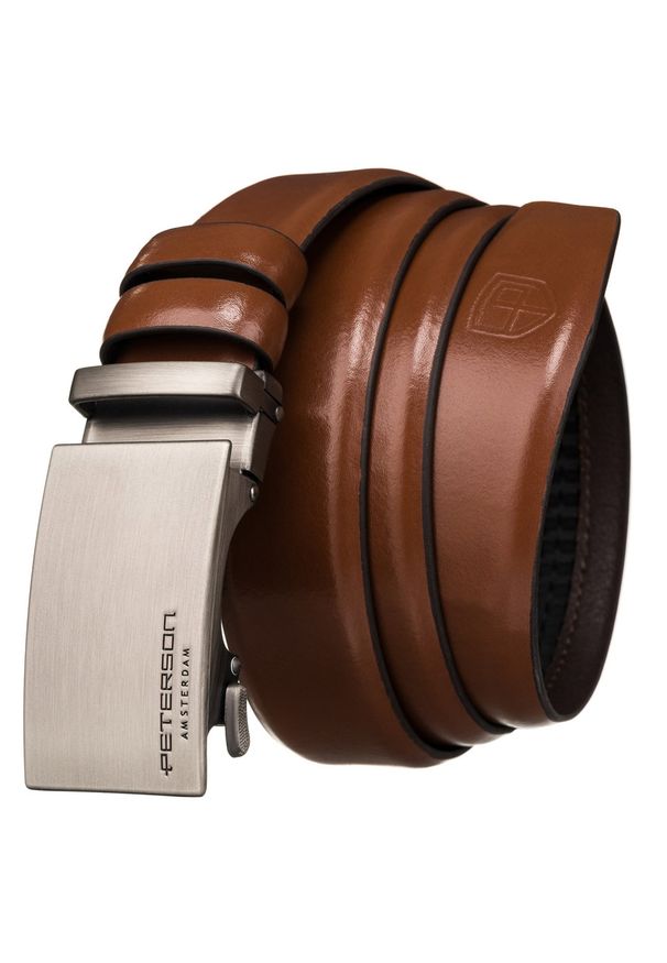 Pasek męski Peterson PTN A005 BROWN brązowy. Kolor: brązowy. Materiał: jeans, skóra