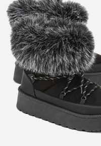 Born2be - Czarne Śniegowce na Grubej Podeszwie z Futerkiem Tesila. Okazja: na co dzień. Kolor: czarny. Materiał: futro. Styl: casual #6