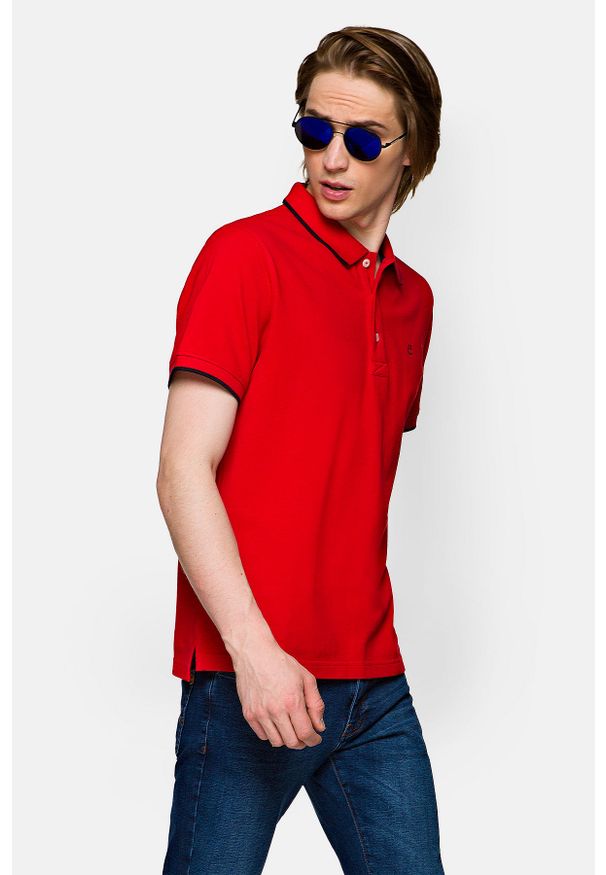 Lancerto - Koszulka Polo Bawełniana Czerwona Dominic. Typ kołnierza: polo. Kolor: czerwony. Materiał: bawełna