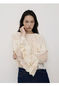 Reserved - Bluzka z falbanami - złamana biel. Materiał: tkanina, koronka #1