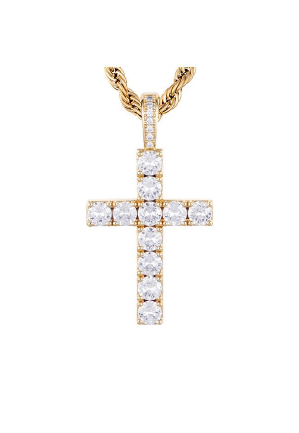 ICED STUFF Zawieszka Diamond Cross Złoty. Materiał: metalowe. Kolor: złoty