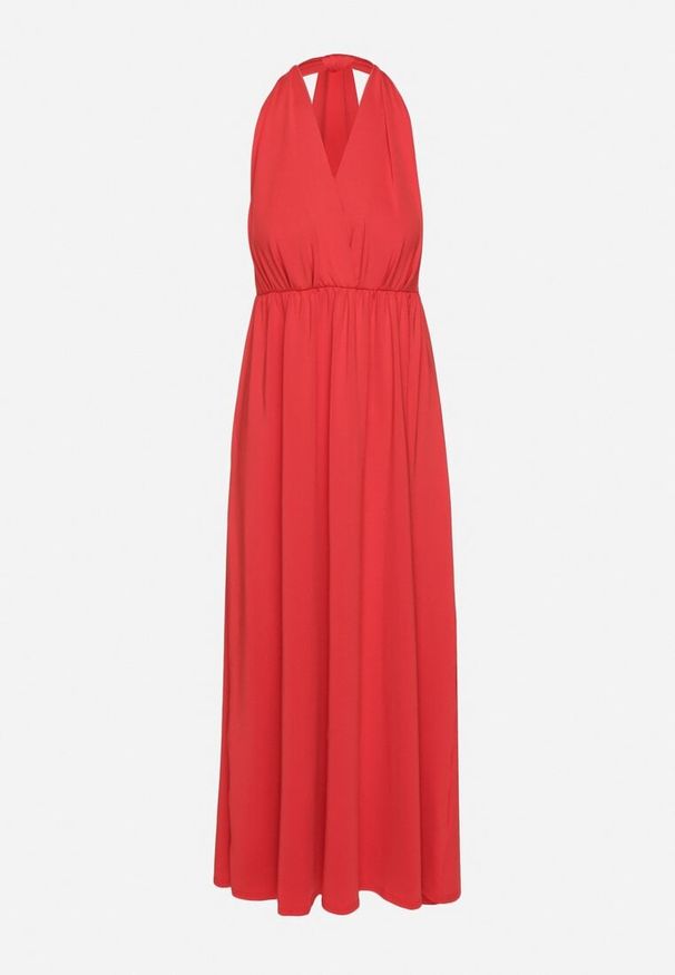 Born2be - Czerwona Koktajlowa Sukienka Multiway z Wiskozą i Wiązaniem na Szyi Lilazza. Okazja: na imprezę. Typ kołnierza: dekolt w kształcie V. Kolor: czerwony. Materiał: wiskoza. Typ sukienki: rozkloszowane. Styl: wizytowy