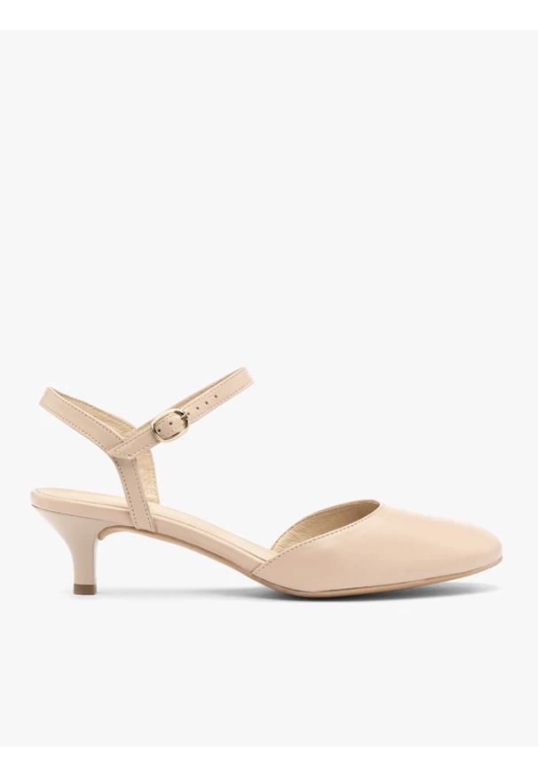 Ryłko - Beżowe czółenka bez pięty slingback. Nosek buta: okrągły. Zapięcie: pasek. Kolor: beżowy. Materiał: skóra. Obcas: na obcasie. Wysokość obcasa: średni