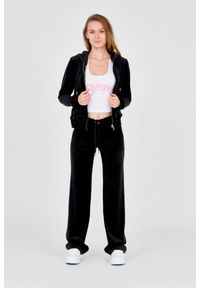 Juicy Couture - JUICY COUTURE Czarna rozpinana bluza damska. Typ kołnierza: kaptur. Kolor: czarny. Materiał: poliester