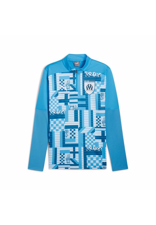 Puma - Bluza treningowa z zamkiem błyskawicznym 1/4 OM Prematch 2024/25. Kolor: niebieski. Sport: fitness, piłka nożna