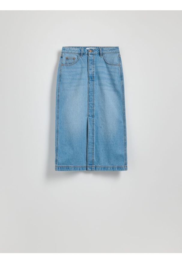Reserved - Jeansowa spódnica midi - niebieski. Kolor: niebieski. Materiał: jeans