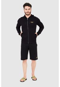 EA7 Emporio Armani - EA7 Męska czarna bluza z kapturem i złotym logo, Rozmiar M. Typ kołnierza: kaptur. Kolor: czarny #7