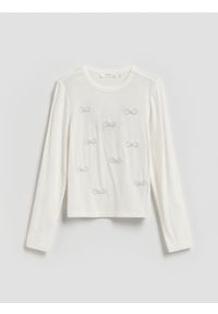 Reserved - Koszulka z cekinową aplikacją - złamana biel. Materiał: wiskoza. Wzór: aplikacja