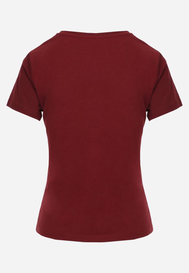 Born2be - Bordowy Bawełniany T-shirt w Klasycznym Stylu Nedila. Kolor: czerwony. Materiał: bawełna. Długość: długie. Styl: klasyczny