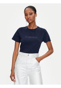 Pinko T-Shirt Jersey Old Wash Logo 101752 A227 Granatowy Regular Fit. Kolor: niebieski. Materiał: bawełna